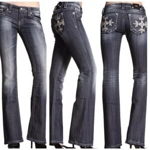 Winter Wonderland Snowflake Jeans, Size 30, Distressed Embellished Pocket Detail